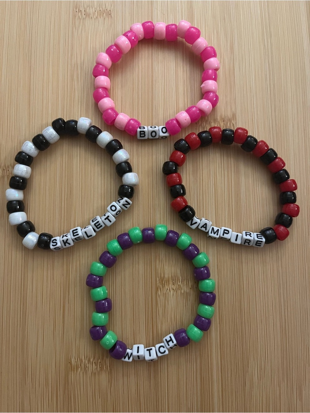 Halloween Stackable Bracelets - Set of 4 - Witch, Skeleton, Vampire & Boo